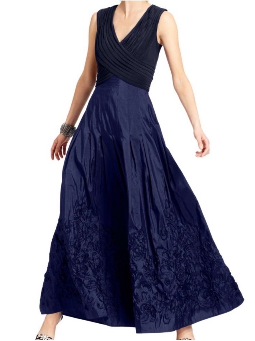Patra Size 6 Navy Blue Embroidered Formal Evening Gown Maxi Dress
